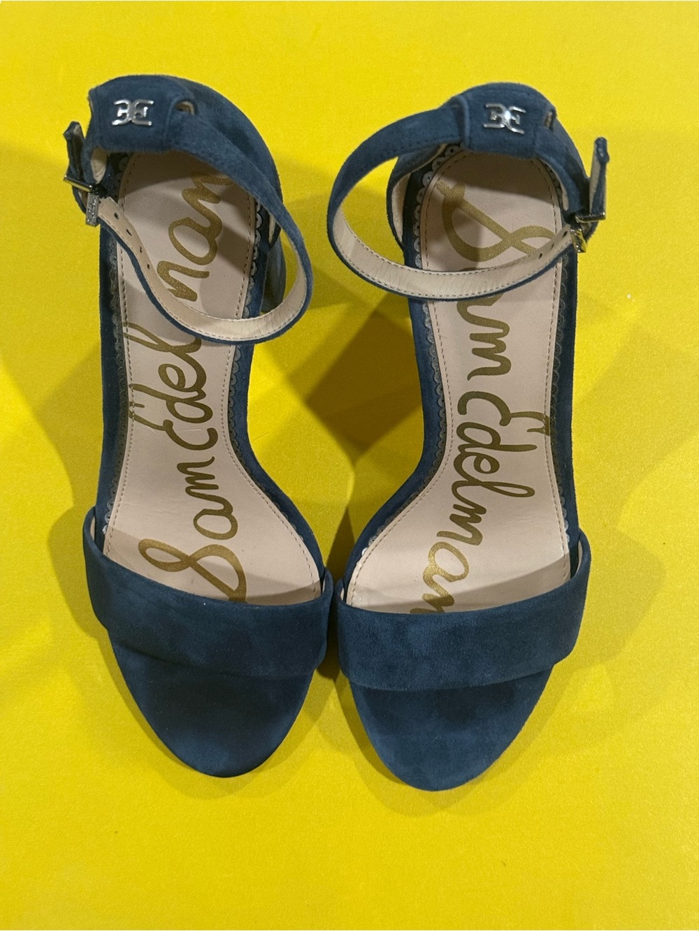Sam Edelman Teal Suede Ankle-Strap Block Heels (Used)